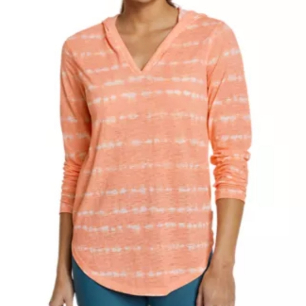 NWT Eddie Bauer Women's XL Day Hiker Burnout Long Sleeve Hooded Shirt Coral Neon